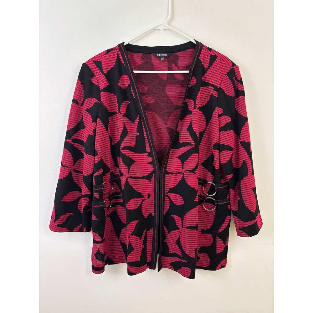 MISOOK Cardigan Sweater Knit Geometric Black Pink XL Ring Detail